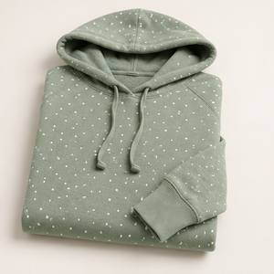 Sweat à capuche personnalisable pour femme, vert sauge discret, classique et décontracté, à pois irrégulièrement espacés, en molleton bouclé French Terry - Product Image 6