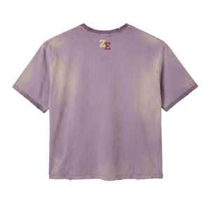 T-shirt en coton épais 260 GSM délavé à l'acide, couleur lavande délavée, style streetwear, impression sérigraphiée, pour hommes - Product Image 2