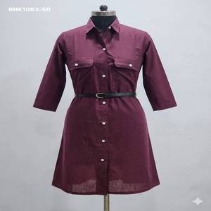 Nueva variante de Kurti de algodón cambray de la mejor calidad con bolsillos dobles sólidos y diseño de botones frontales con cinturón, proveedor de Surat - Product Image 1