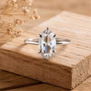 Beautiful Moval Rose Cut Lab Grown <b>Diamond</b> Solitaire Solid Gold <b>Ring</b> Prong Set E Color VVS Clarity <b>Diamond</b> <b>Ring</b> IGI Certified - Product Image 3