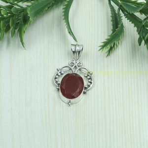 Colgante de Piedra Preciosa Cornalina Natural, Plata de Ley 925, Hecho a Mano, Ovalado, Facetado, Collar con Colgante de Cornalina, Joyería Artesanal Vintage - Product Image 2