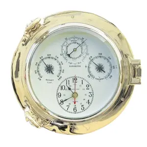 Antique Marine Brass Ship Porthole Analog Clock Nautical hygrometer clock Nautical barometer Porthole Clock