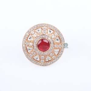 Priya Polki Designer 18K Gold Plated Zircon Gemstone Ring for Women - Product Image 5