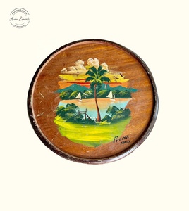 Plateau en émail rond en bois fait à la main avec impression artistique pour servir des cadeaux d'affichage à la maison élégant - Product Image 1