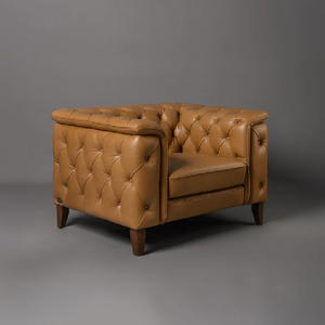 Sofá Chesterfield de Cuero Moderno de una Plaza, Color Marrón, con Mechones, Ecológico, para Exteriores, Hogar, Oficina, Hotel, Sillón - Product Image 2