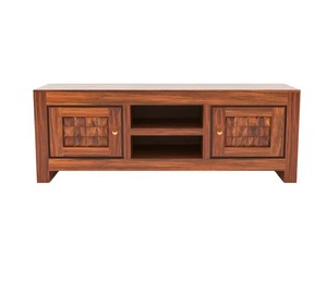 Soporte de TV Arquitectónico de Madera Maciza de Varios Niveles, Directo de Fábrica |    Mueble para TV Moderno con Puertas Talladas a Mano y Estantes Abiertos - Product Image 2