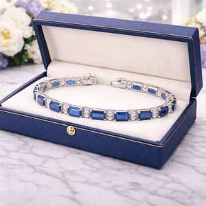 Pulsera de San Valentín con zafiro natural de 8,80 quilates, piedra preciosa azul con corte esmeralda, regalo de lujo para mujer, tamaño ajustable - Product Image 5