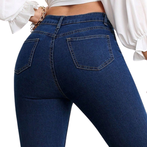 High <b>Waisted</b> Flare <b>Jeans</b> Women Regular Fit Denim Pants Vintage Dark Wash <b>Elastic</b> Bell Bottom Winter Casual Solid - Product Image 4
