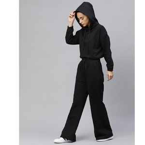 Customize Logo Women Sweat suit with <b>Crop</b> Hoodie Pullover Sweatshirt & Straight Leg Pant <b>Jogger</b> Tracksuits Set in Fleece Fabrics - Product Image 3