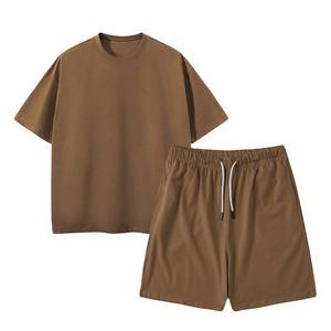 Ensemble de survêtement d'été pour homme en coton imprimé, t-shirt à manches courtes et short, 2 pièces, couleur unie, séchage rapide, respirant - Product Image 1