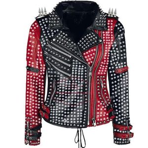 Punk Style Cowhide <b>Leather</b> Motorcycle <b>Jacket</b> <b>Men</b> Plus Size Studded Rivet Zipper Turn-down Collar Winter Fashion - Product Image 4