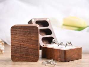 Indian Artist Three Slots Black Walnut Wood Wedding Ring Box Custom Engrave Logo Luxury Packaging Wedding Wooden Ring Boxes By U - Product Image 2
