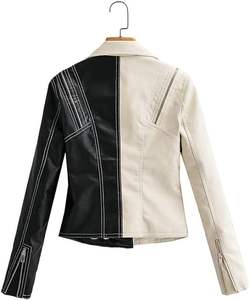 Women's Custom Two-Tone Colorblock Leather Biker <b>Jacket</b> Breathable Windproof Stand Collar Zipper Lapel <b>Punk</b> Streetwear Winter - Product Image 4