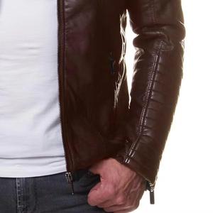 Wholesale Price Hot Selling 2025 New Style Genuine Leather Stand Collar <b>Fur</b> <b>Trim</b> Streetwear Winter Leather Jackets for Men - Product Image 2