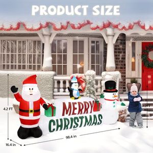 Babbo Natale e Pupazzo di Neve Gonfiabili in PVC Illuminati da 3 Metri con Insegna 'Buon Natale' - Product Image 3