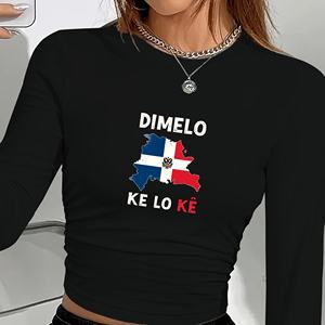 Camiseta de Manga Larga para Mujer con Diseño de Mapa de República Dominicana, Estilo Y2K, Tejida - Product Image 2