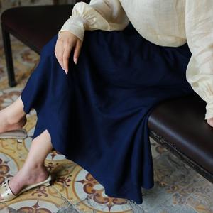 Elegant XS Size Linen A-Line <b>Skirt</b> High Waist Casual Style Pocket Rayon Woven Natural Waistline Breathable Plain Dyed <b>Women's</b> - Product Image 1