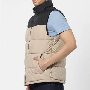 Chaleco Acolchado para Hombre con Bloques de Color, Cuello Alto, Cortavientos, Ropa Exterior Casual de Invierno, Chaqueta sin Mangas Beige y Negra - Product Image 6