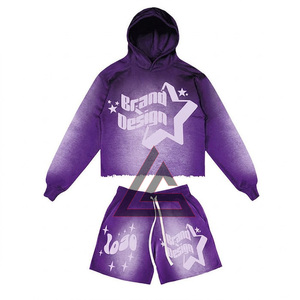 Diseña tu Propio Conjunto de Sudadera con Capucha y Pantalones Cortos Personalizados de Marca Propia, Nueva Colección 2026, Conjunto de Sudadera con Capucha y Pantalones Deportivos, Traje Deportivo con Efecto Lavado Ácido para Hombre - Product Image 3