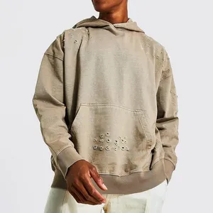 Sudadera con capucha de algodón de 450 g/m² de alto gramaje al por mayor, con logo personalizado, MOQ bajo, efecto desgastado por el sol, lavado, corte holgado y bolsillo canguro - Product Image 1