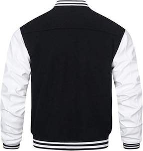 Veste varsity matelassée à capuche en toile blanche, coupe-vent noir, streetwear pour hommes - Product Image 4