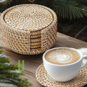 Top Selling Natural Rattan Coaster Set Handmade Woven Drink Coasters Eco-Friendly Heat Resistant <b>Cup</b> <b>Mat</b> Dining Table Home Decor - Product Image 4