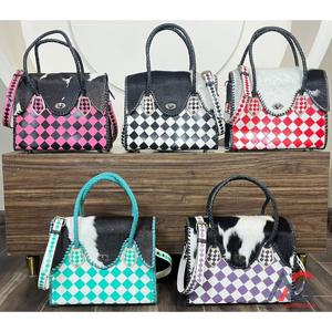 Bolso Tote de Cuero Vacuno Genuino, Nuevo, a Cuadros Blanco y Negro, Elegante, Vintage, de Lujo, Bolso de Mano y Bandolera para Mujer - Product Image 1