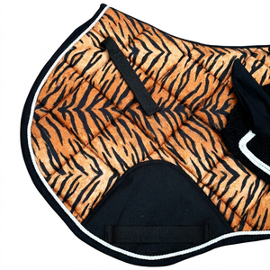 Custom Print Saddle Pad and <b>Fly</b> Veil Set - Diamond Quilted Fabric with white rope piping and Crochet Ear Bonnet by Cross edge - Product Image 3