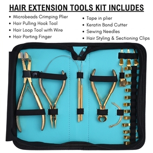 Kit d'outils d'installation d'extensions capillaires : Pince à micro-anneaux, Aiguille à boucles, Séparateur de cheveux, Outil de pose de bandes adhésives, Pinces de sectionnement - Product Image 2