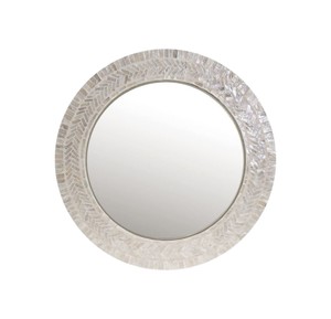 Factory Direct Wholesale Hand Made Round <b>Wall</b> Accent <b>Mirror</b> Natural Herringbone <b>Tile</b> Interior Mother Of Pearl <b>Mirror</b> - Product Image 1