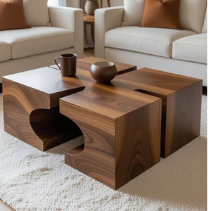 Modern Geometric Solid Wood Coffee <b>Table</b> Modular <b>Cube</b> Design Minimalist Living Room Furniture - Product Image 1
