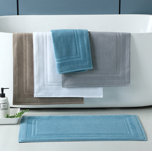 Minimalist Rectangle Cotton Bath Mat Striped White Absorbent Woven For Bathroom Use - Product Image 3