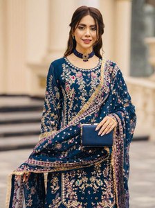 Fournisseur en gros : Nouveau design de tissu en soie jacquard épais, taille M-XXL, Salwar Kameez trois pièces pour mariée et femme, idéal pour les fêtes - Product Image 4