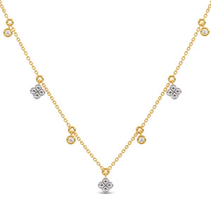 Floral Charm Station Diamond <b>Necklace</b> with Alternating Round Sparkle Drops and Elegant <b>Delicate</b> Chain Design - Product Image 1