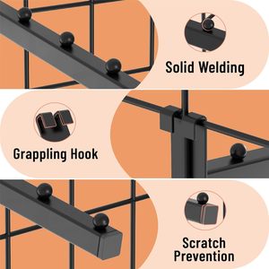 HUHOLE Paquete de 10 Ganchos Negros para Panel de Rejilla, Tipo Cascada, con 6 Bolas, Removibles, de Plástico, para Montaje en Pared - Product Image 3