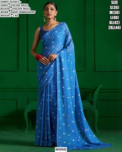 Sari Tradicional Bordado de Viscosa Regal River para Mujer, Ideal para Invierno/Verano en Gujarat, Fiestas de Diwali y Bodas, Sin Arrugas y Resistente a la Humedad - Product Image 2