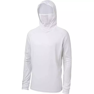 เสื้อเชิ้ตตกปลาผู้ชายสีฟ้าอ่อนมีฮู้ด แขนยาว ป้องกันรังสียูวี UPF 50 สีพื้น แบบสวมหัว เสื้อผ้าสำหรับกิจกรรมกลางแจ้ง - Product Image 4
