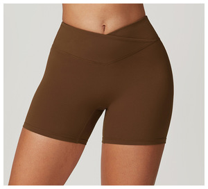 Short de yoga uni pour femme, taille haute, séchage rapide, respirant, maille extensible quadridirectionnelle, antistatique, idéal pour le cyclisme et l'entraînement en salle de sport - Product Image 2