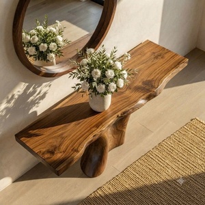 Table console en bois naturel fait main de style organique pour salon, table d'entrée moderne à bord vif, décoration intérieure en bois massif Luxali - Product Image 4