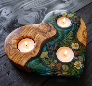 Porte-bougie en résine en forme de cœur et en bois d'acacia, porte-bougie pour mariage, cadeau de Noël - Product Image 2