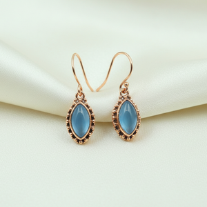 Natural Blue Chalcedony Drop <b>Earrings</b> 925 Sterling Silver Vintage Marquise Dangle <b>Earrings</b> Rose Gold & Yellow Gold Plated her - Product Image 4