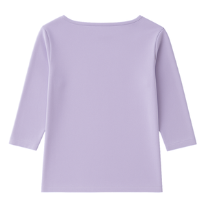 เสื้อยืดคอกลมแขนสามส่วนสีลาเวนเดอร์สำหรับผู้หญิง ทรงปกติ สีพื้น ผ้าถัก สวมใส่สบายทุกฤดูกาล - Product Image 2