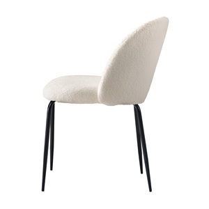Chaise de salle à manger moderne en tissu bouclé blanc avec pieds en métal noir, design moderne de luxe, nouvelle arrivée - Product Image 3