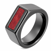 Bague de mariage pour homme en carbure de tungstène noir de 8 mm, large, rectangulaire, avec incrustation de corail, vente en gros