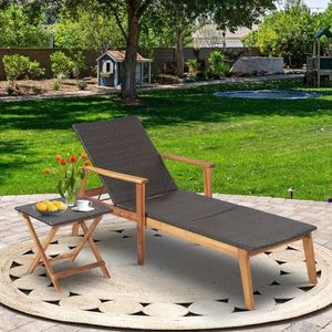 2-Piece Patio Sun Lounger Table Set with 4-Level Adjustable <b>Backrest</b> - Product Image 3