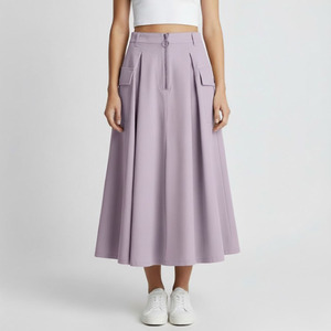 Falda Larga Casual Color Caqui para Mujer, con Cierre Frontal, Diseño en Línea A, Tejido de Poliéster/Algodón, Teñido con Hilo, Lavable - Product Image 1