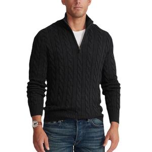 Suéter Clásico de Punto Trenzado con Cierre de Cremallera de 1/4 para Hombre, 100% Algodón, Venta al por Mayor OEM, Ropa de Punto de Otoño Invierno ODM, Jersey Trenzado para Hombre - Product Image 3