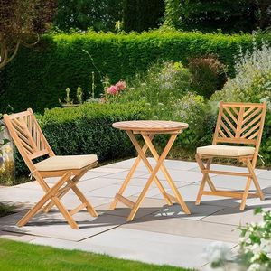 <b>Outdoor</b> Garden Set <b>Folding</b> Wooden <b>Table</b> and Chairs Cushioned Patio Dining Furniture for Courtyard Event Seating - Product Image 2