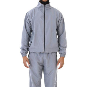Men's <b>Light</b> Gray Polyester Tracksuit Full Zip Stand Collar Casual Two Piece Set With Side Pockets Autumn Wear - Product Image 3