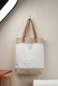 Sac fourre-tout en jute réutilisable, sac de courses, sac de plage, sac de transport pour les courses avec poignée en cuir - Product Image 1